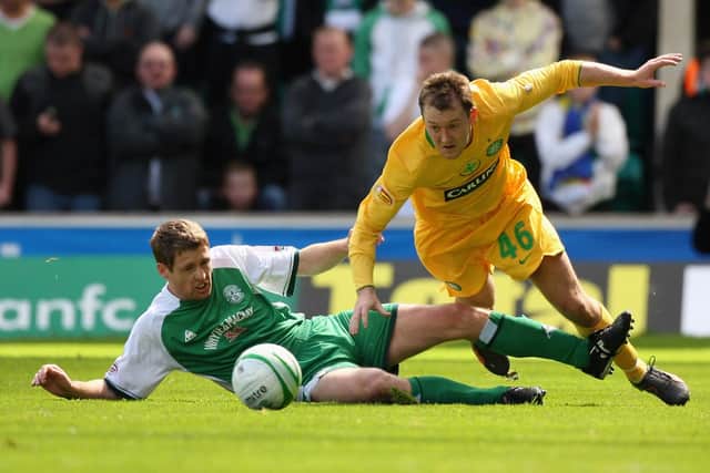 Hibs defender David Van Zanten tackles Aiden McGeady during his Celtic days at Easter Road in May 2009. Picture: Jeff Mitchell/Getty