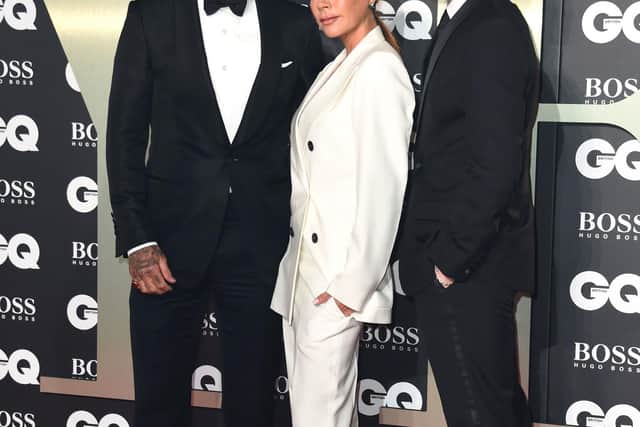 David, Victoria and Brooklyn Beckham in 2019