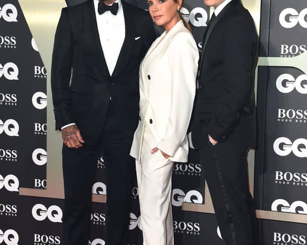 David, Victoria and Brooklyn Beckham in 2019