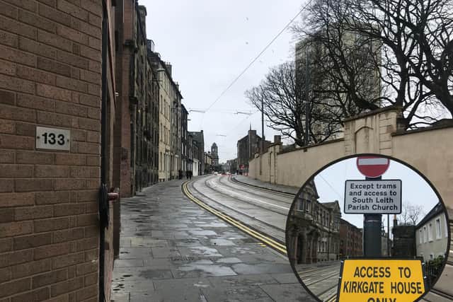 The traffic regulation order (TRO), that went to public consultation between April and May 2021 received 25 objections, four of which related to changes on Constitution Street. But residents say they were unaware of this advertisement and said the tram team have ‘gone back on their word’ made at a 2019 meeting at South Leith Parish Church. Despite the TRO banning all vehicles except trams between Coatfield Lane and Laurie Street, private flats and South Leith Parish Church can still drive within the restricted boundary due to having private forecourts.