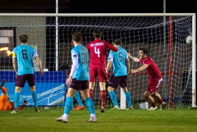 Martin MacLean celebrates his goal to make it 2-1 Brora during the Scottish Cup defeat at Dudgeon Park considered to be one of the worst results in the club's history