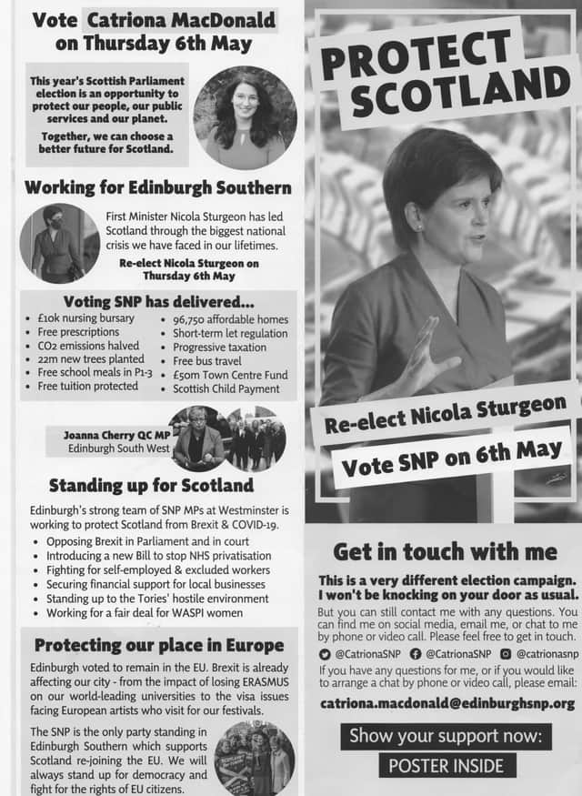 The leaflet lists what 'Voting SNP has delivered'