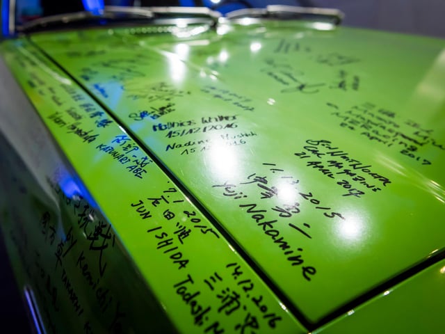 The signatures on the Frey Museum's unique 323 are from famous or key visitors to the museum since it has opened, including senior people from Mazda in Japan. Strangely, I wasn’t asked to sign it