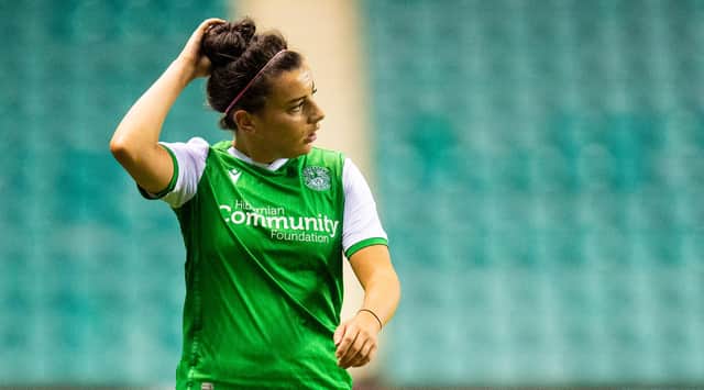 Amy Gallacher was the star of the show for Hibs Women, scoring a hat-trick to down Hearts in a 6-0 win. SNS: Ross MacDonald/SNS