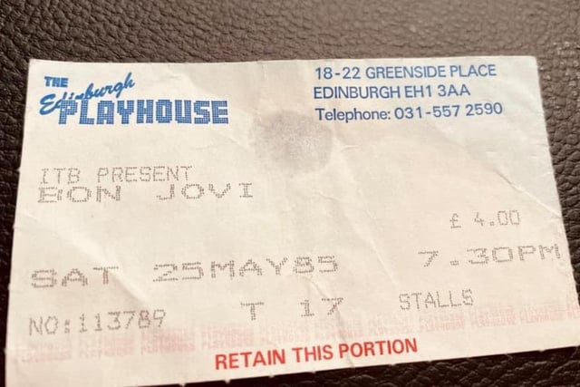 Martin Delaney sent in this ticket stub from Bon Jovi's performance at the Playhouse in 1985. He said: "Bon Jovi for four quid! Support was Lee Aaron."