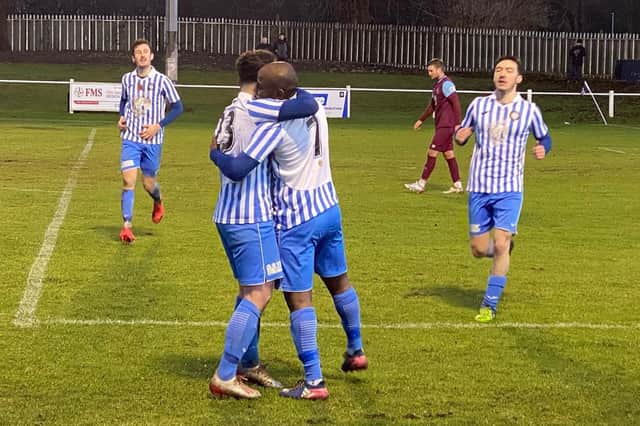 Penicuik's Lumbert Kateleza celebrates one of his two late goals from the bench