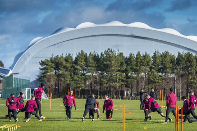 The Hearts squad pictured in training at the Oriam. Picture: SNS