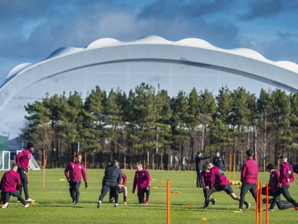 The Hearts squad pictured in training at the Oriam. Picture: SNS
