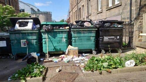 Rubbish has mounted up in bins at Port Hamilton, Edinburgh