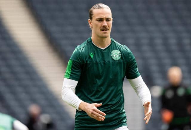 Hibs Jackson Irvine pre-match during the Scottish Cup final match between Hibernian and St Johnstone at Hampden Park, on May 22, 2021, in Glasgow, Scotland. (Photo by Alan Harvey / SNS Group)