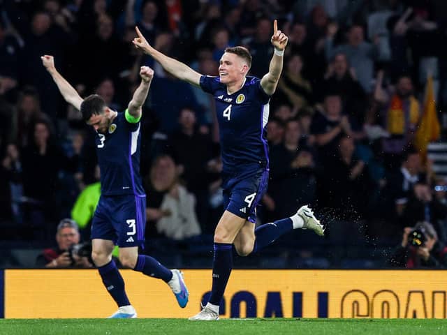 Scott McTominay celebrates putting Scotland 2-0 ahead against Georgia at Hampden Park. Picture: SNS