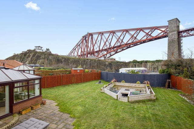 The incredible view from the garden of this North Queensferry property, with UNESCO World Heritage Site the Forth Rail Bridge overlooking the area.