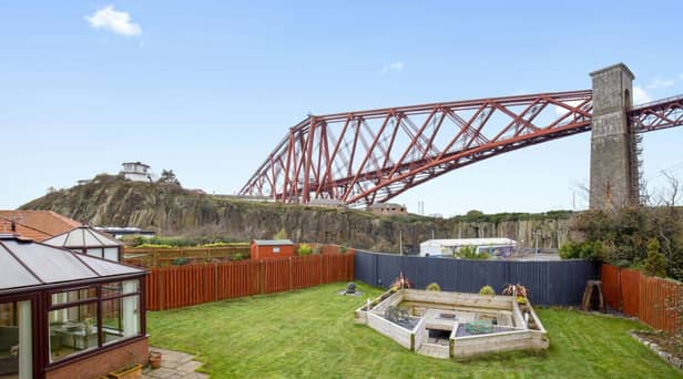 The incredible view from the garden of this North Queensferry property, with UNESCO World Heritage Site the Forth Rail Bridge overlooking the area.