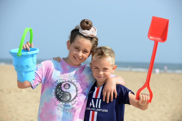 Amelia Appleby, 10, with brother Oliver Appleby, seven, at Seaton Carew beach.