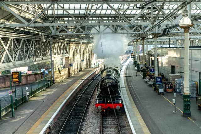 Flying Scotsman arriving at Edinburgh Waverley Station on Friday. Picture: Peter Summers/Getty Images