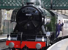 Support crew member Jayne Emsley on board Flying Scotsman during its 100th birthday celebrations at Edinburgh Waverley on Friday. Picture: Andrew Milligan/PA Wire