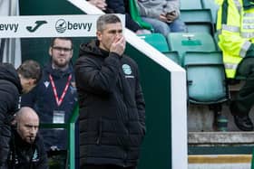 Hibs manager Nick Montgomery looks ashen-faced as his team went down 2-1 to St Johnstone.