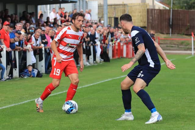 Scott Gray on the attack for Bonnyrigg against Stirling Albion. Picture: Joe Gilhooley LRPS