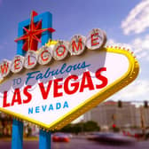 The well-known famous Las Vegas sign  in front of the Blurred Background.