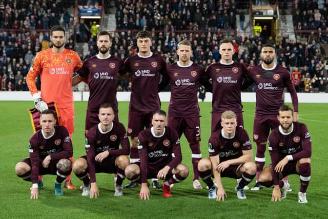 The Hearts team line up prior to kick off against Fiorentina. Picture: SNS