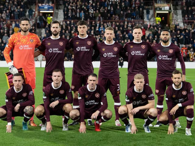 The Hearts team line up prior to kick off against Fiorentina. Picture: SNS