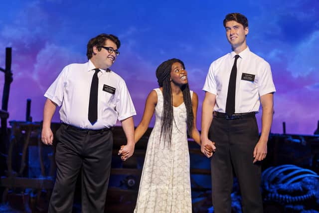Connor Peirson, Aviva Tulley and Robert Colvin in The Book Of Mormon (Pic: Paul Coltas)