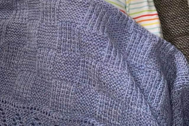 A close-up of the knitted blue blanket which was lost while Cara was out at Edinburgh Zoo with her two children picture: Cara Thompson
