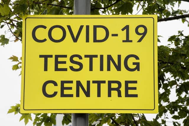 Mobile testing centre sign outside Midlothian Community Hospital picture: JPI Media/Lisa Ferguson