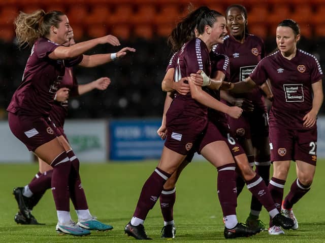 Centre back Carly Girasoli scored in back-to-back games for Hearts. Image Credit: Colin Poultney/SWPL