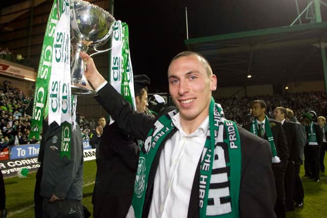 Scott Brown parades the League Cup at Easter Road after helping Hibs to win the trophy in 2007. Picture: SNS