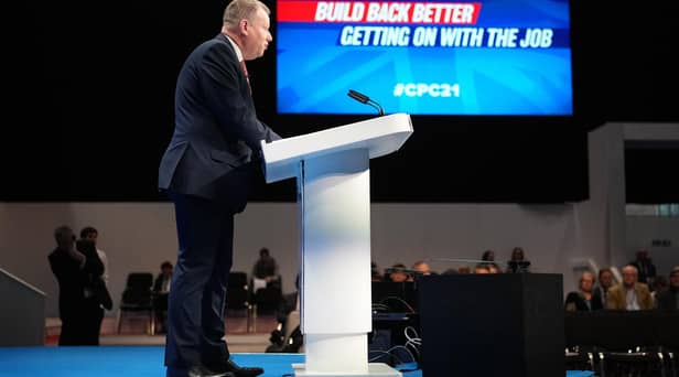 Lord Frost, seen addressing Conservatives at their party conference, called for devolution to be put into reverse (Picture: Christopher Furlong/Getty Images)