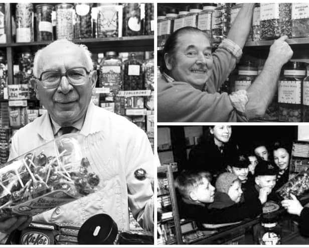 Clockwise from left: The late Remo Mancini, who used to run Remo's cafe in Stockbridge, Edinburgh sweet shop owner and confectioner Jimmy Casey in February 1988, and a group of happy kids get to choose to sweets.
