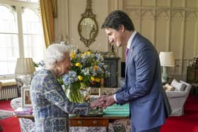 Queen Elizabeth receives Canadian Prime Minister Justin Trudeau during an audience at Windsor Castle, Berkshire.