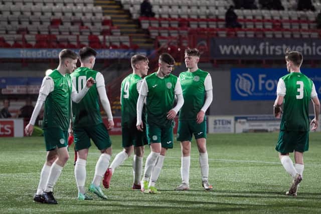 Hibs celebrate Josh O'Connor's opener from the penalty spot against Hamilton. Picture: Maurice Dougan