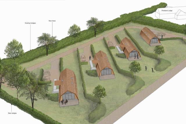 An artist’s impression of the approved log cabins at Pentland House Stables.