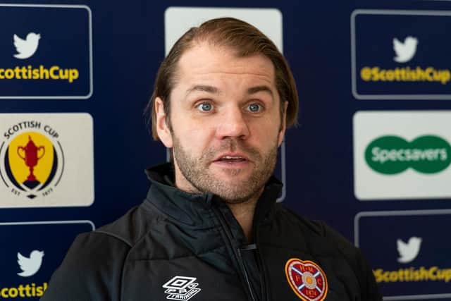 Hearts manager Robbie Neilson speaks to the media prior to Saturday's match with Livingston in the Scottish Cup. Picture: SNS