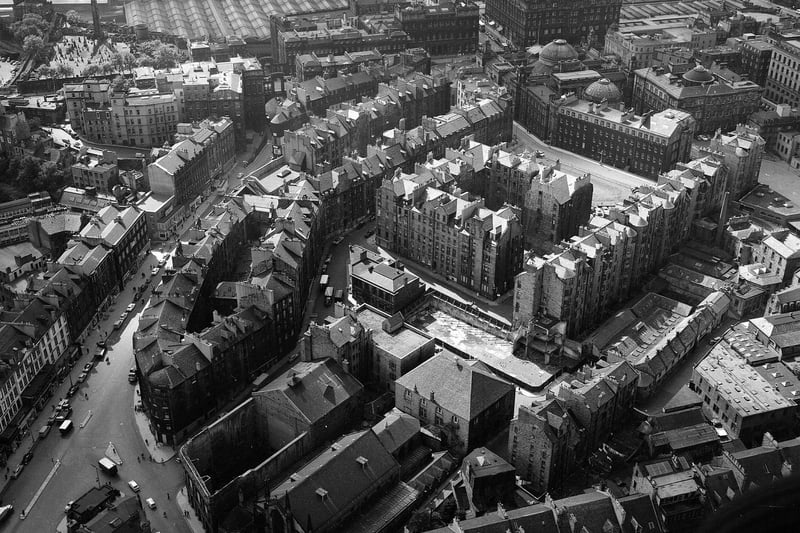 Aerial view of the St James Square area  and  Leith Street, which was demolished in 1965.