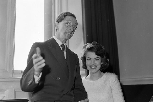 Film stars Charles Hawtrey and Diane Aubrey in Edinburgh for the premiere of Carry on Constable in April 1960.