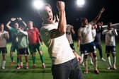 Joseph Fiennes (centre) plays England manager Gareth Southgate in the new BBC drama Dear England (Picture: BBC/Left Bank)