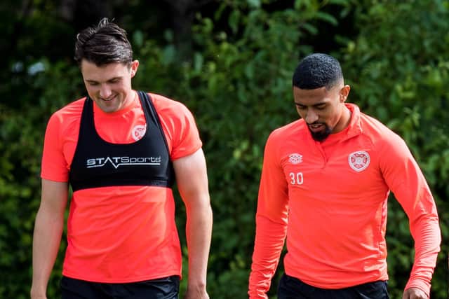 John Souttar and Josh Ginnelly at Hearts training.