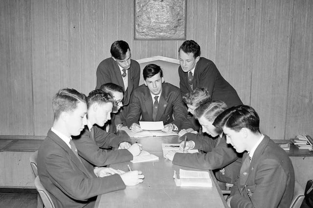 School captain Alistair Pierce and prefects in the George Watson's prefects room in May 1958.