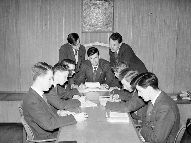 School captain Alistair Pierce and prefects in the George Watson's prefects room in May 1958.