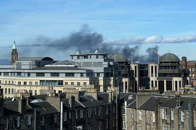 This picture was taken from the SKYbar in Edinburgh city centre, showing smoke from the tyre fire in Granton. Photo by Matthew Smith.