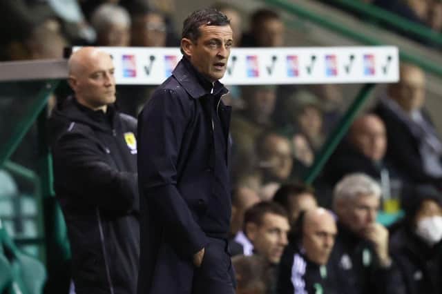Jack Ross looks on during the Scottish Premiership match between Hibs and Celtic