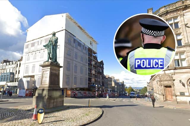 Two youths were seen climbing scaffolding on the junction of George Street and Frederick Street in Edinburgh on Sunday night.