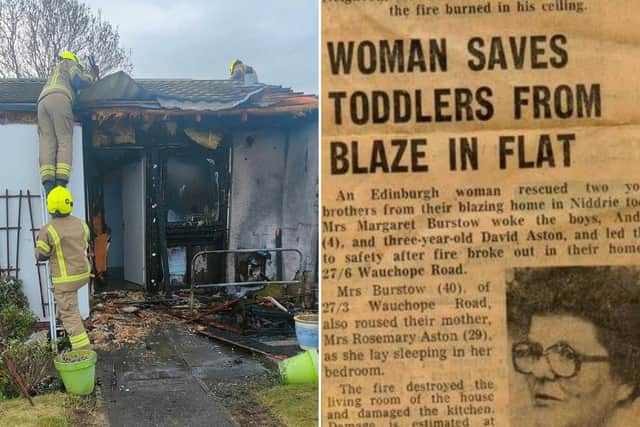 An Edinburgh gran has been saved from her burning home by a kind stranger, almost half a century after she rescued children from flames