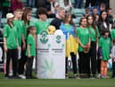 Children supported by the Dnipro Kids charity delivered the match ball ahead of Hibs' final home game of last season against St Johnstone