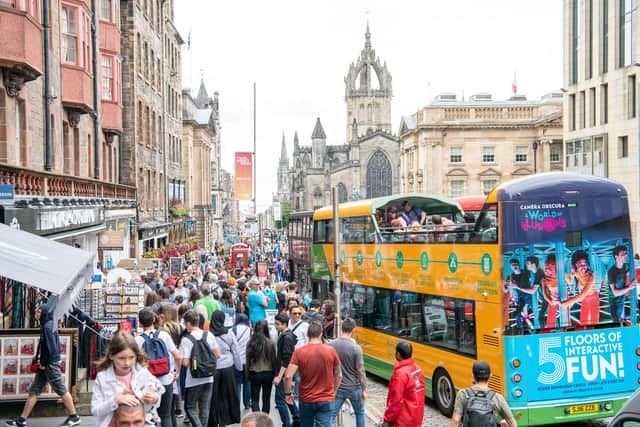 The Royal Mile, Edinburgh packed with tourists