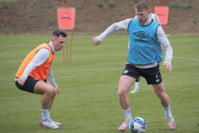 Lawrence Shankland and Stephen Kingsley in action during Hearts' winter training camp in Spain. Picture: Contributed