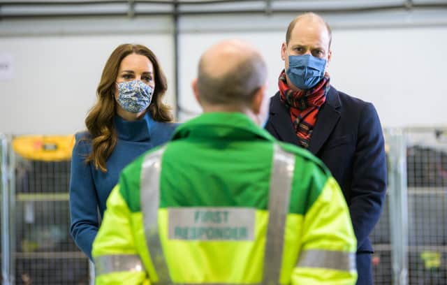 The Duke and Duchess of Cambridge during a visit to the Scottish Ambulance Service response centre in Newbridge, Edinburgh, on the second day of a three-day tour across the country (photo: Wattie Cheung/PA Wire).